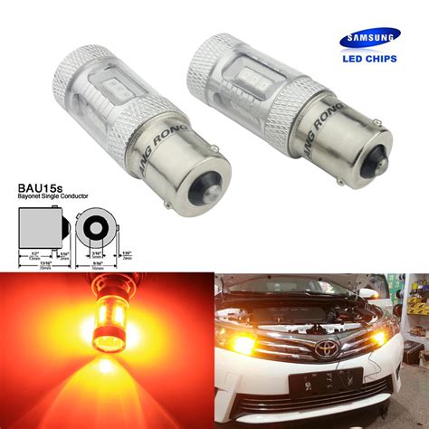 Angrong 2x Samsung Led Chips 581 Amber Indicator Car Bulbs Offset Pins