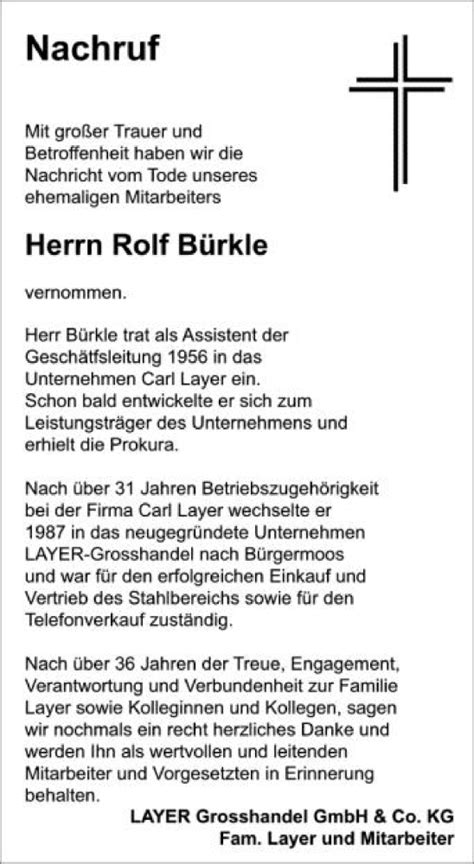 Traueranzeigen Von Rolf B Rkle Schwaebische De Trauerportal