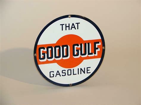 1950s That Good Gulf Gasoline Porcelain Pump Plate Sign Front 3 4