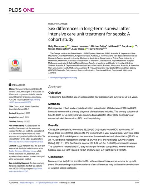 Pdf Sex Differences In Long Term Survival After Intensive Care Unit