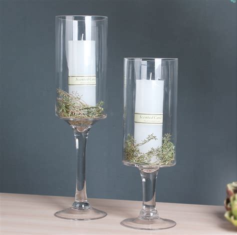 Decoration Tall Cylinder Glass Flower Vase With Stem For Home Wedding