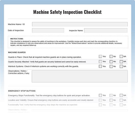 Machine Safety Inspection Checklist - Download Free PDF