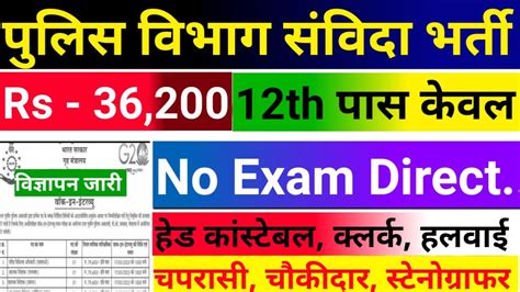 पुलिस विभाग संविदा भर्ती हेड कांस्टेबल क्लर्क हलवाई चपरासी चौकीदार