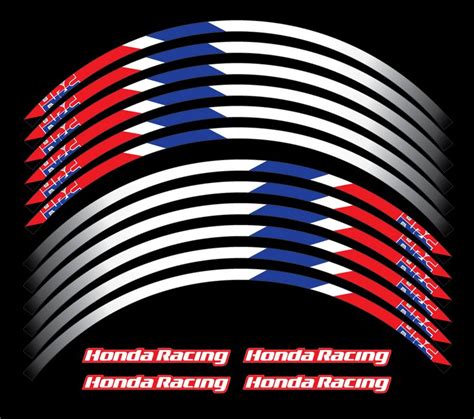 Honda Racing Wheel Stripes Decals Set Full Kit White Blue Red Moto