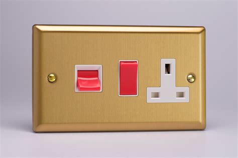 Varilight Classic Brushed Brass 45a Cooker Panel With 13a Double Pole Switched Socket Outlet