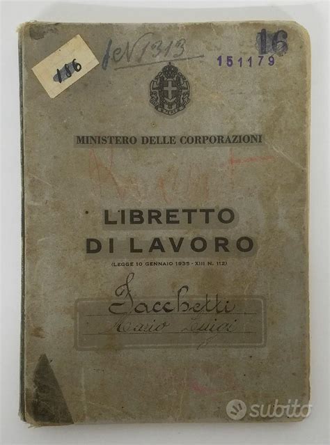 Libretto Di Lavoro Anno 1942 Collezionismo In Vendita A Brescia