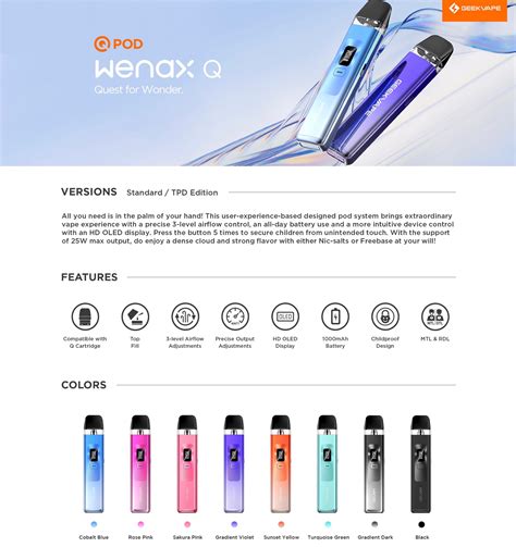 Geekvape Pod Wenax Q Couleur Cobalt Blue