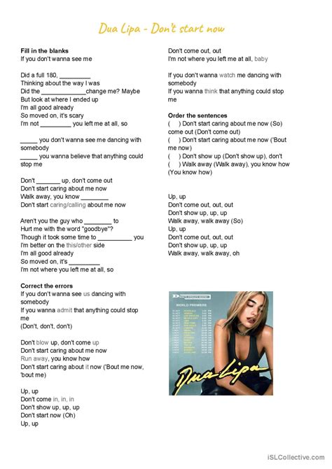 Dua Lipa - Don't start now song and…: English ESL worksheets pdf & doc