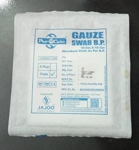 Cotton White Pro Js Care Gauze Bp Swab Size 10cm X 10cm 4 Ply At