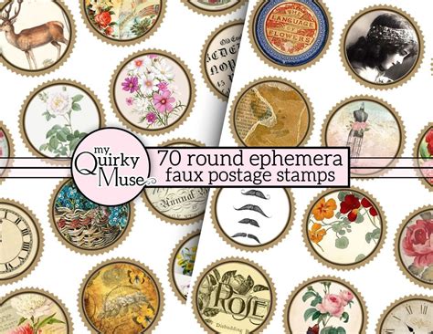 Round Ephemera Faux Postage Stamps for Your Junk Journal, Scrapbook ...