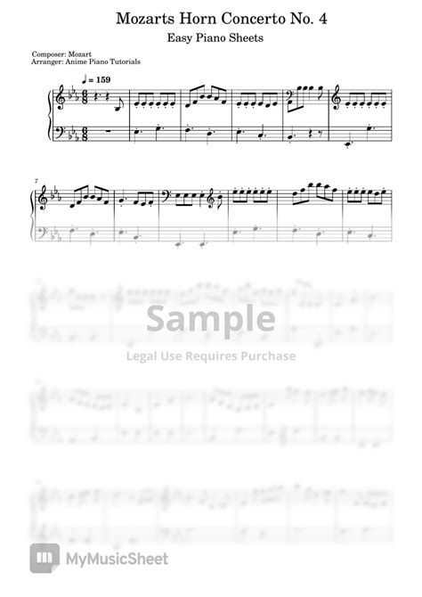 Mozart Horn Concerto No 4 Easy Sheets By Anime Piano Tutorials