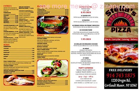 Menu at Stella's Pizza pizzeria, Putnam Valley