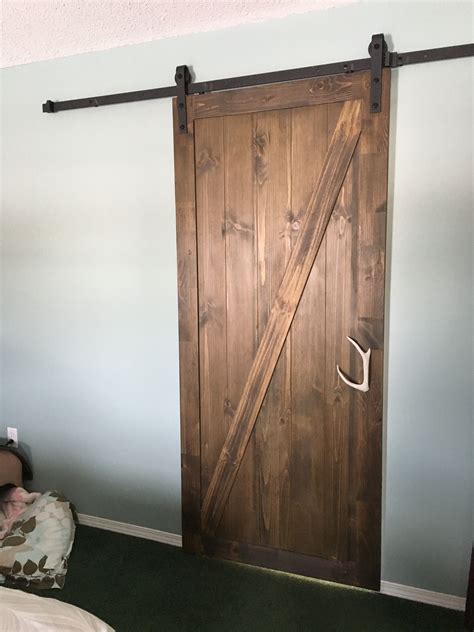 New Sliding Barn Door Into Our Master With A Small Deer Antler As A