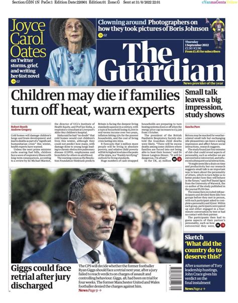 Guardian Front Page 1st Of September 2022 Tomorrows Papers Today