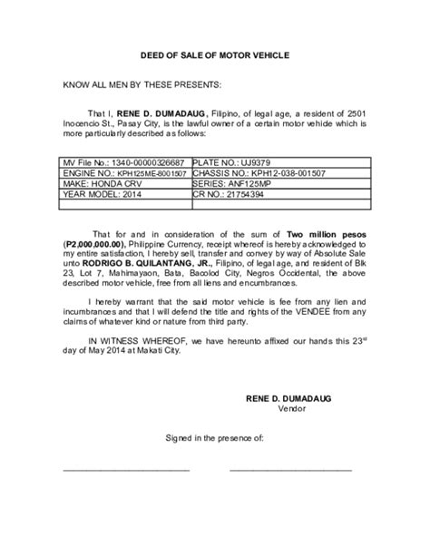 Doc Deed Of Sale Of Motor Vehicle