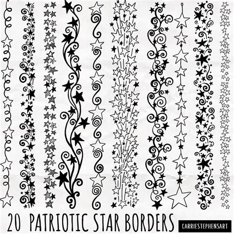 Star Border Clipart, Patriotic Star Doodle Line Art, Fourth of July 4th ...