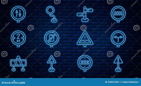 Set Line Exclamation Mark In Triangle Fork The Road Road Traffic Sign