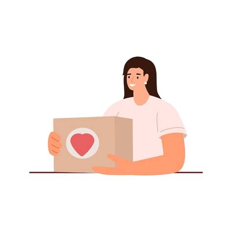 Premium Vector Volunteer Girl Holding Food Box Concept Of Help Social