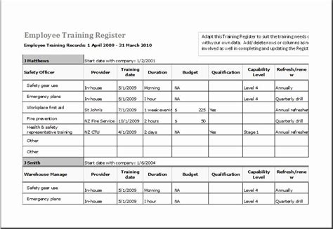 Employee Training Plan Template Excel Unique Employee Training Register