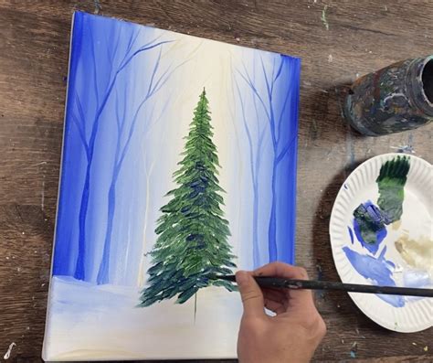 How To Paint A Christmas Tree In A Snowy Forest - Step By Step Painting ...