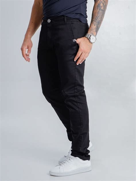 Calça Masculina Sarja Sport Fino Reta Bolso Faca Preto