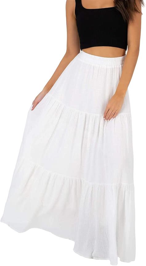 Annebouti Women Summer Boho Elastic High Waist Pleated A Line Tiered