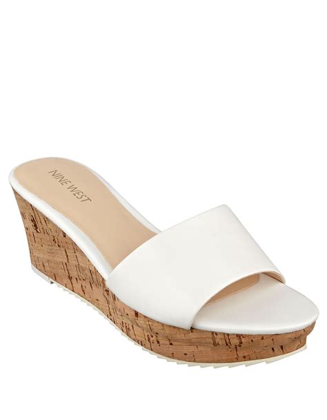 Nine west Confetty Leather Wedge Sandals in White | Lyst