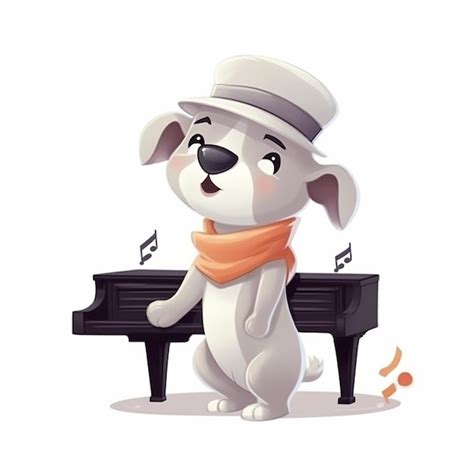 Premium AI Image | Cartoon dog playing piano with music notes and a hat generative ai