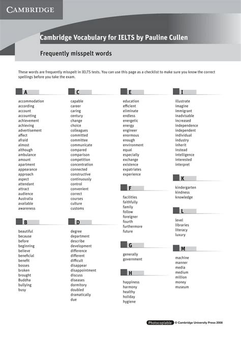 Cambridge Vocabulary For IELTS Frequently Misspelt Words