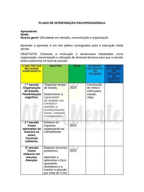 Plano De IntervenÇÃo PsicopedagÓgica Modelo Pdf