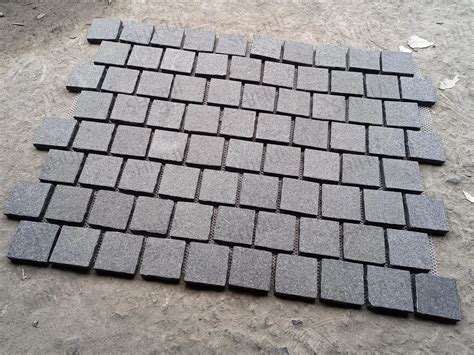 Shihui Driveway Black Granite Pavers Cube Brick Pattern Flamed Surface