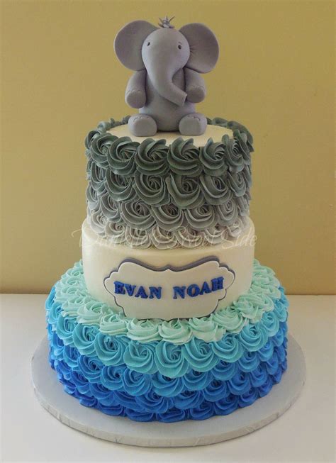 Baby Shower Cake Fondant Elephant Cake Topper Ombre Grey And Blue