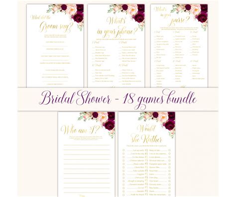 Burgundy Bridal Shower Games Bundle Bridal Shower Games Bundle