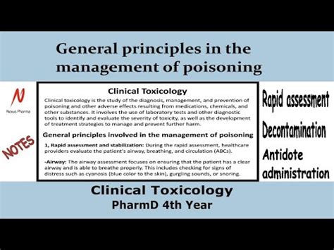 General Principles In The Management Of Poisoning Clinical Toxicology