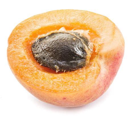 Juicy Apricot`s Cross Section On The White Background Stock Photo