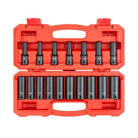 Tekton 8 Mm To 24 Mm 12 In Drive Deep 6 Point Impact Socket Set 17 Piece Sid92329 The Home