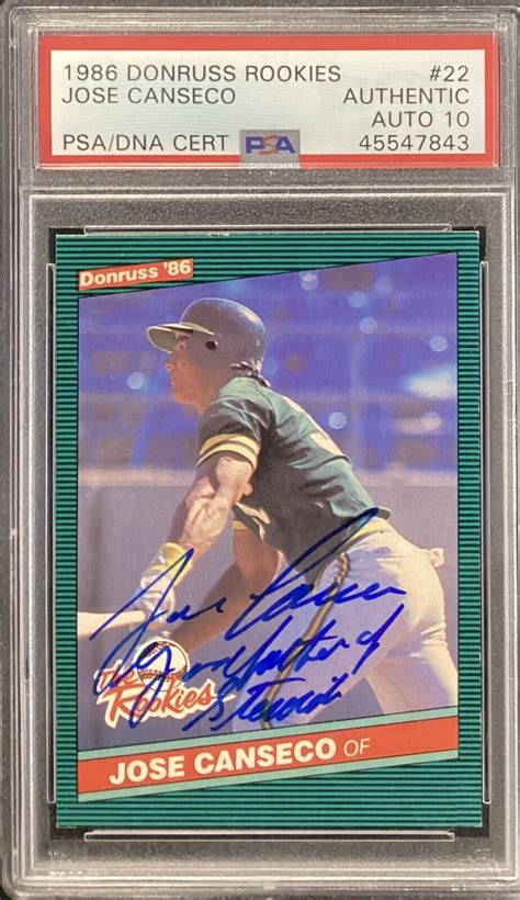 Jose Canseco Signed Donruss Rookie Card Leaf Rc Psa Dna Auto