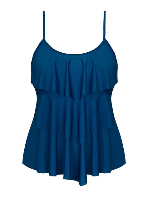 Women Plus Size Tankini Swimsuits 2 Piece Tummy Control Bathing Suit Ruffled Flounce Swimsuit