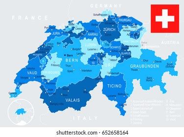 Switzerland Map Flag Highly Detailed Vector Stock Vector Royalty Free