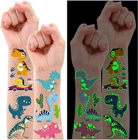 Leesgel 20 Blätter Dino Tattoo Kinder Leucht Dino Temporäre Tattoos