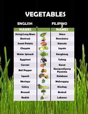 Vegetable Names In Filipino And English De Leon Pdf XVEGETABLES