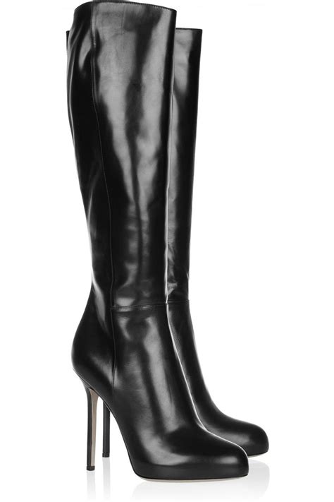 Black leather boots, Stiletto boots, Heeled boots