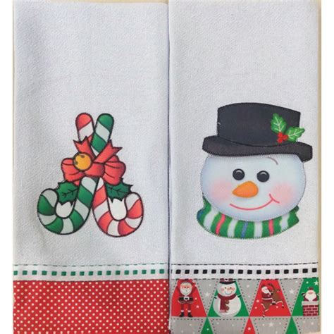 Dois Panos Prato Natal Bordado Patchwork Bainha Barrado E Passa