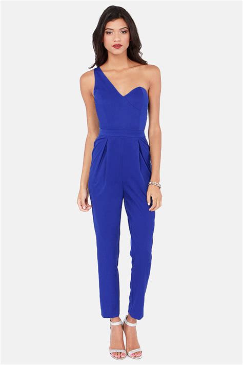 Sexy Blue Jumpsuit One Shoulder Jumpsuit Long Pant Jumpsuit 40