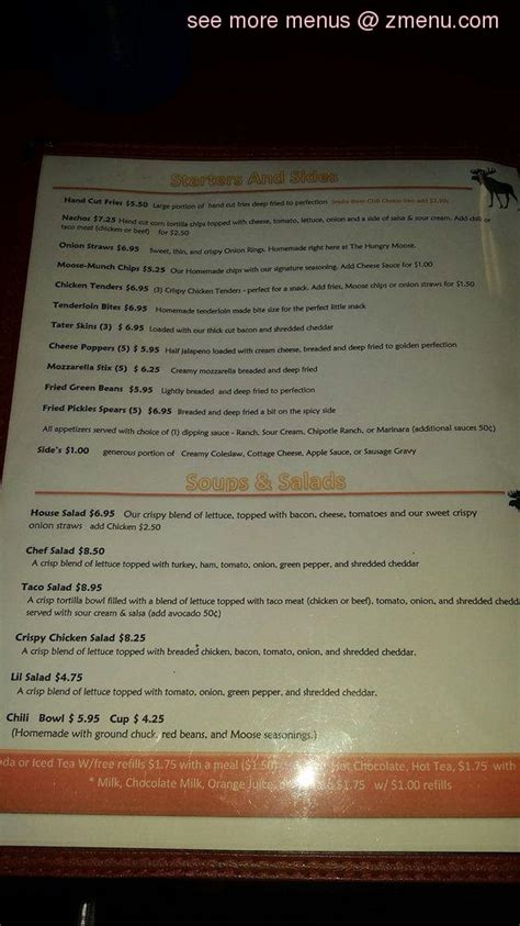 Menu At The Hungry Moose And Drunken Moose Lounge Restaurant Peoria N