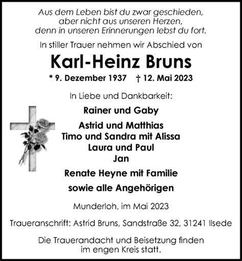 Traueranzeigen Von Karl Heinz Bruns Nordwest Trauer De