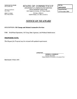 Fillable Online Das State Ct State Of Connecticut Notice Of No Award