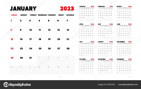 2023 Calendar Week Starts Sunday Annual Calendar 2023 Template Calendar