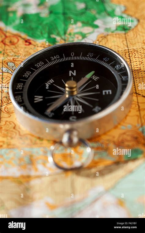 Compass On Orienteering Map Stock Photo Alamy