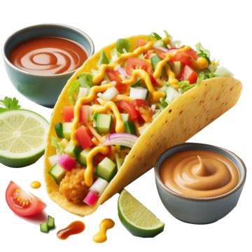 Delicious Tacos With Sauce Taco Sauce Food PNG Transparent Image And